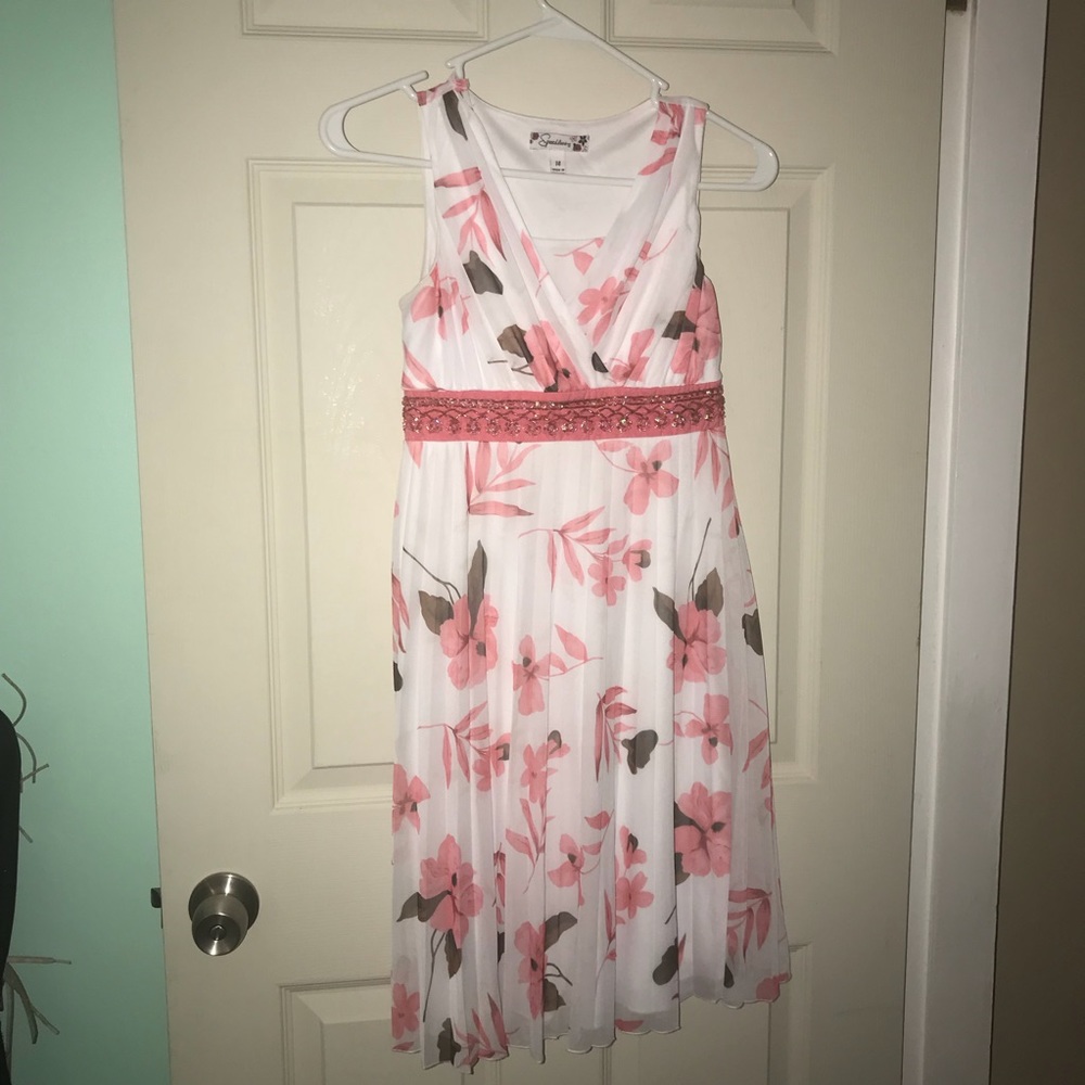 Girl’s white Flower peach Dress